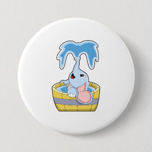 Elefant mit Badewanne voller Wasser Button