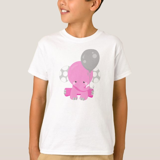 Elefant mit Ballon, rosa Elefant, Süße Tier T-Shirt (Vorderseite)