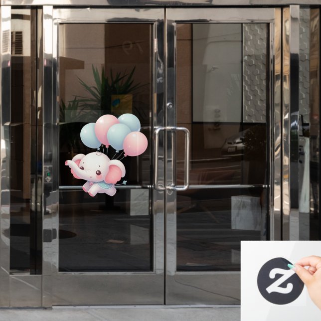 Elefant mit Ballons Fensteraufkleber (Büro Tür)