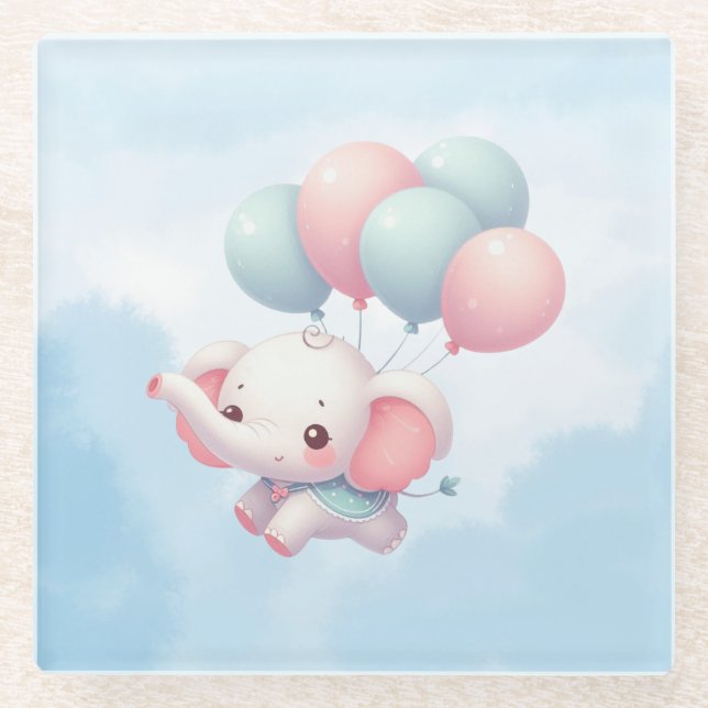 Elefant mit Ballons Glasuntersetzer (Vorderseite)