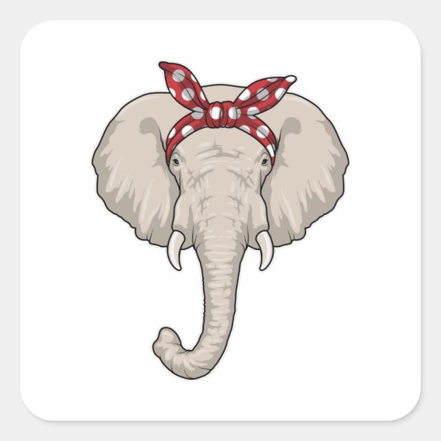 Elefant mit Bandana Quadratischer Aufkleber (Vorderseite)