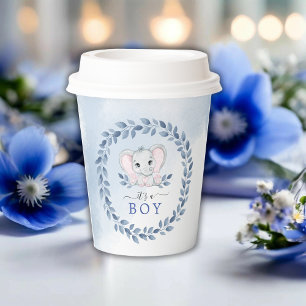 Elefant mit blauen Anemonen Es ist eine Baby-Dusch Pappbecher
