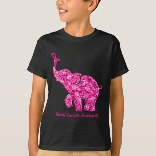 Elefant mit Blume Brustkrebs-Bewusstsein Ribbo T-Shirt