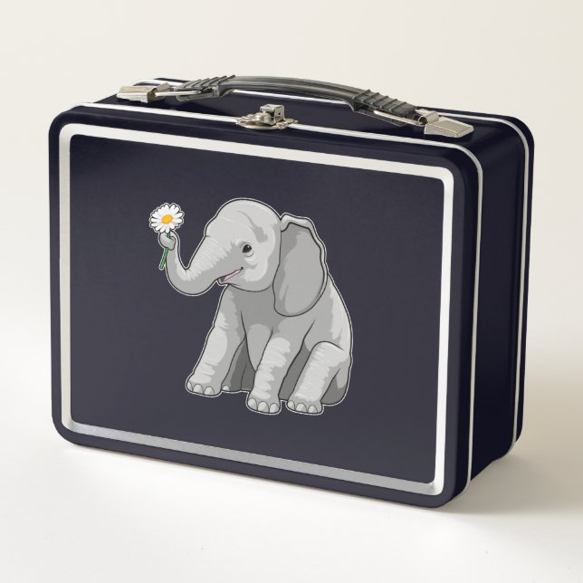 Elefant mit Blume Metall Brotdose (Vorderseite)