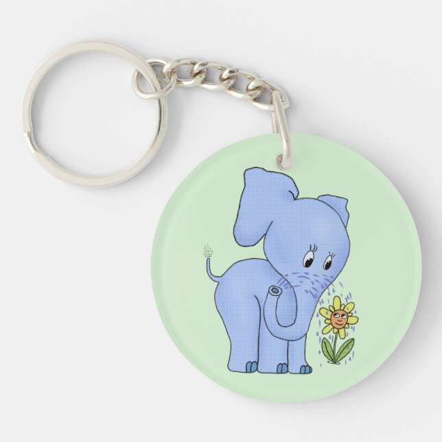 Elefant mit Blume Schlüsselanhänger (Vorderseite)