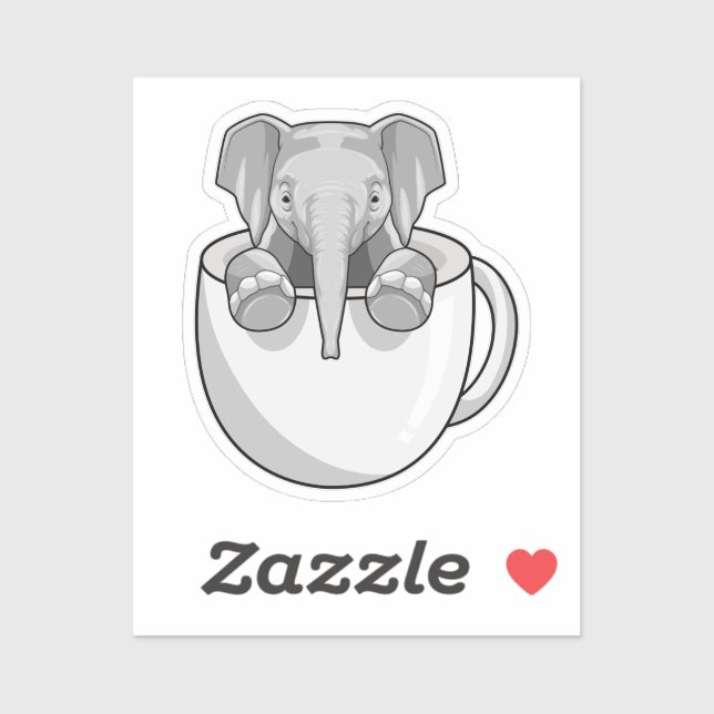 Elefant mit Cup Aufkleber (Blatt)
