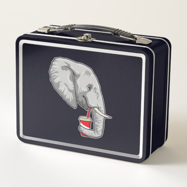 Elefant mit Drink Metall Brotdose (Vorderseite)