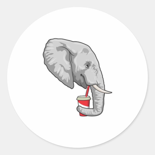 Elefant mit Drink Runder Aufkleber (Vorderseite)