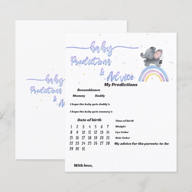 Elefant mit farbenfrohen Rainbow Baby Shower Game (Vorne/Hinten)