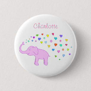 Elefant mit farbigen Herzen Button