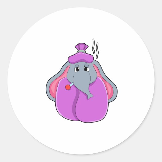 Elefant mit Fieberthermometer Runder Aufkleber (Vorderseite)