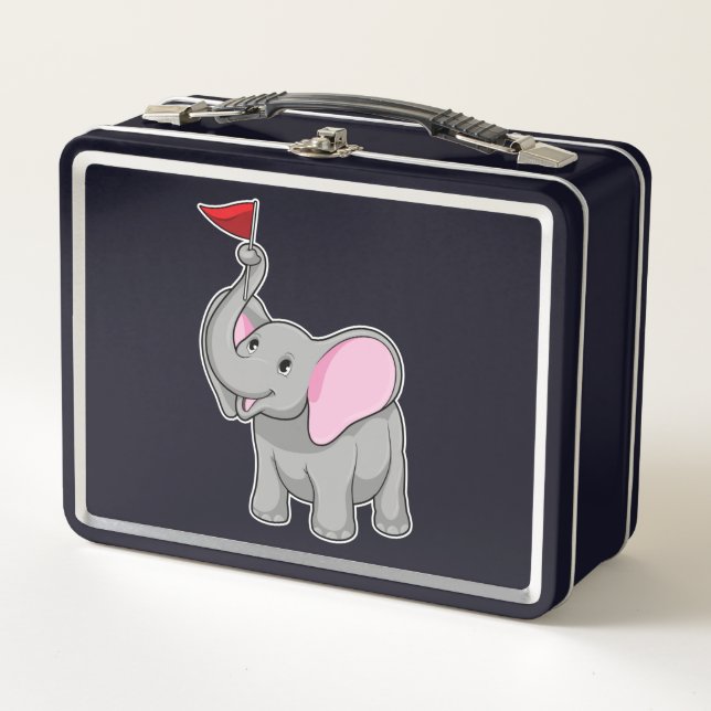 Elefant mit Flagge Metall Brotdose (Vorderseite)