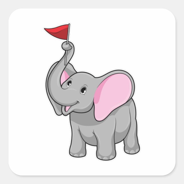 Elefant mit Flagge Quadratischer Aufkleber (Vorderseite)