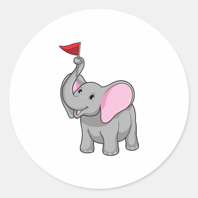 Elefant mit Flagge Runder Aufkleber (Vorderseite)