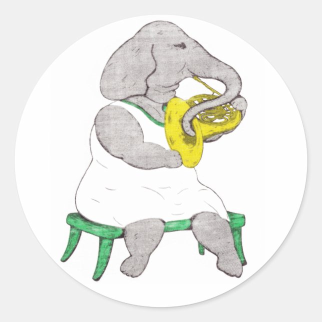 Elefant mit französischem Horn Runder Aufkleber (Vorderseite)