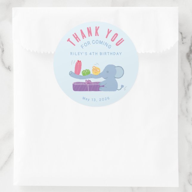 Elefant mit Geschenken Danke Runder Aufkleber (Tasche)