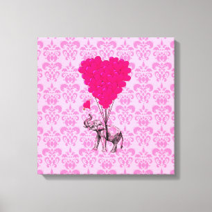 Elefant mit Herz auf rosa Damast Leinwanddruck