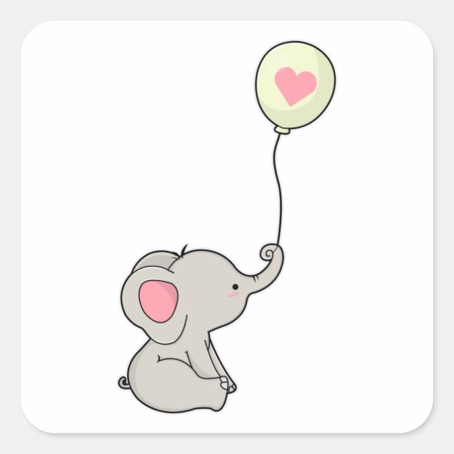 Elefant mit Herz in Ballon Quadratischer Aufkleber (Vorderseite)