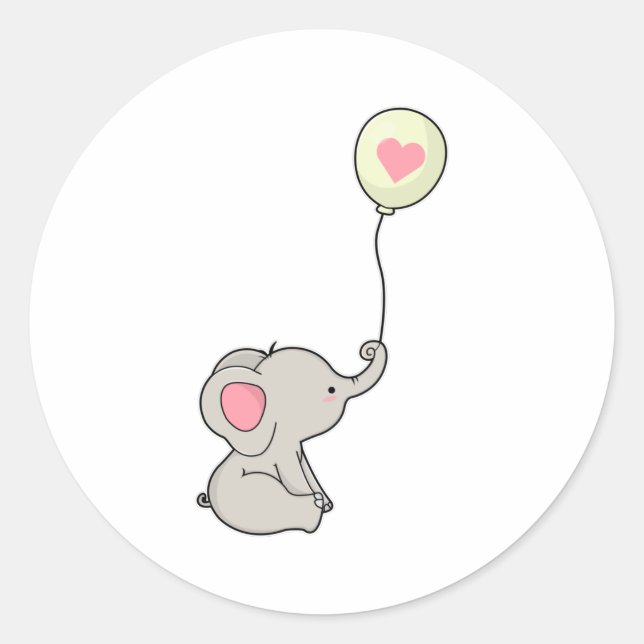 Elefant mit Herz in Ballon Runder Aufkleber (Vorderseite)