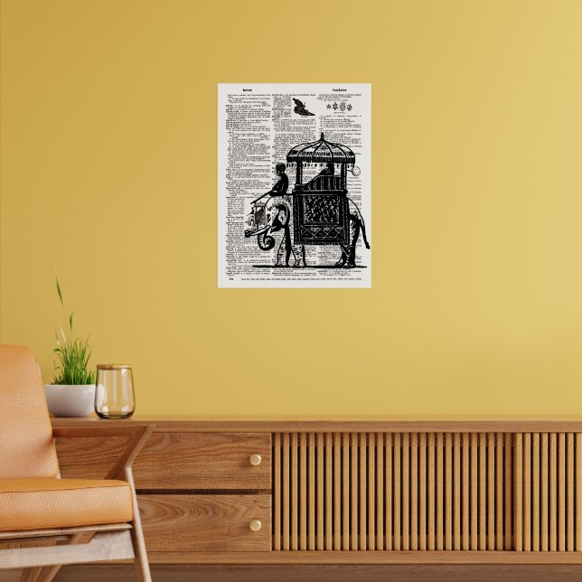 Elefant mit Howdah-Wörterbuch-Kunst Poster (Wohnzimmer 2)