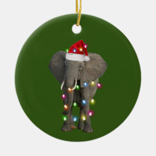 Elefant mit Hutlicht Weihnachten Keramik Ornament