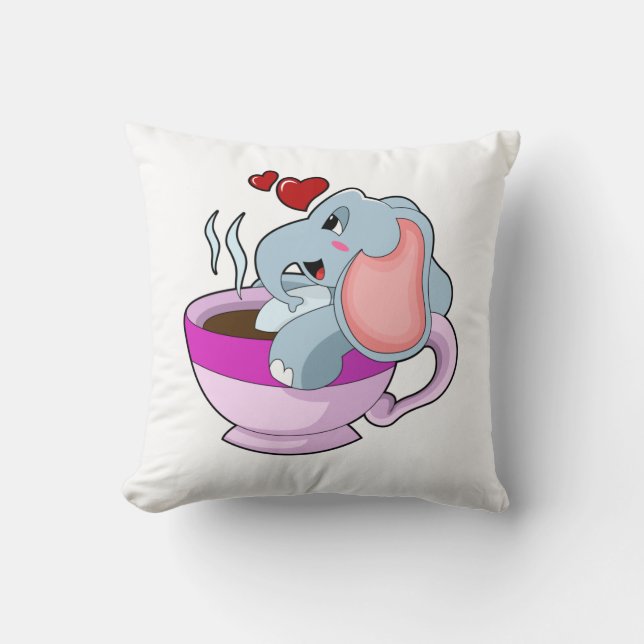 Elefant mit Kaffee-Cup Kissen (Vorderseite)