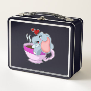 Elefant mit Kaffee-Cup Metall Brotdose