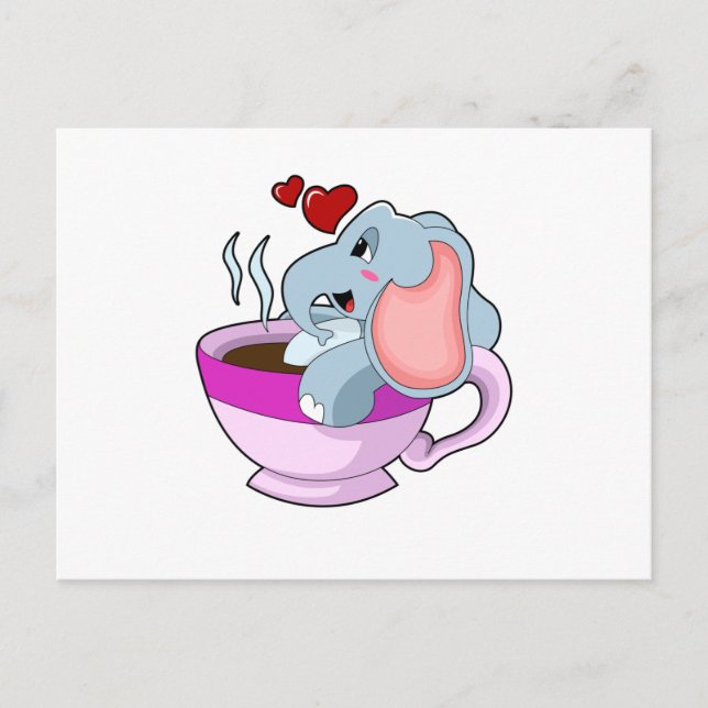 Elefant mit Kaffee-Cup Postkarte (Vorderseite)