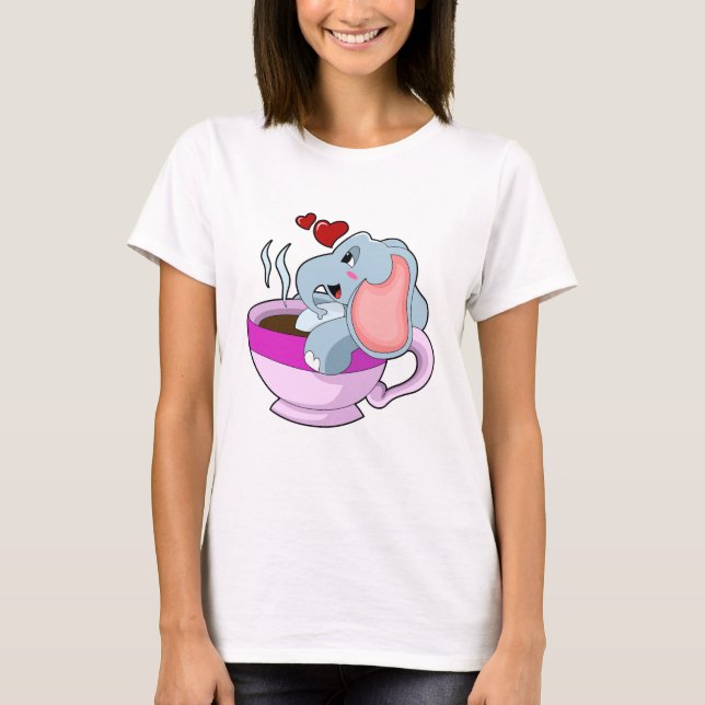 Elefant mit Kaffee-Cup T-Shirt (Vorderseite)