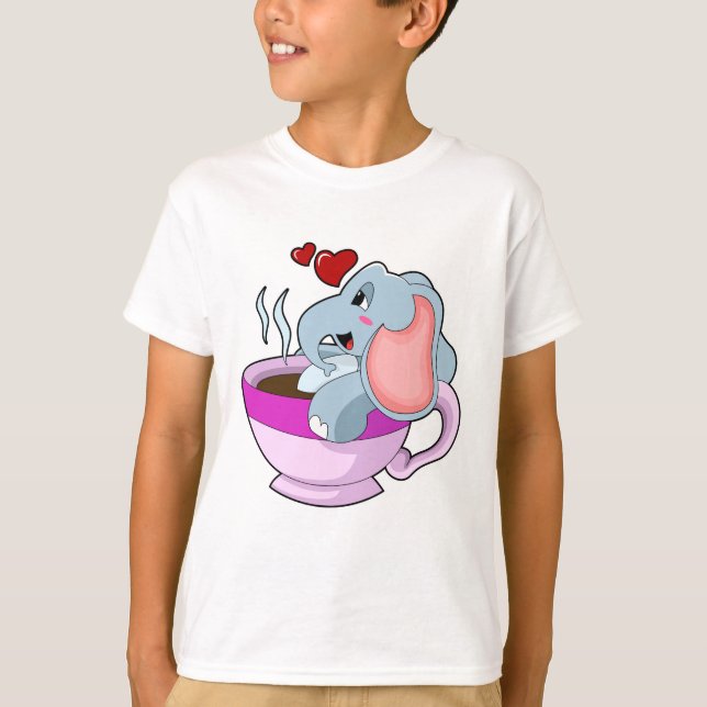 Elefant mit Kaffee-Cup T-Shirt (Vorderseite)