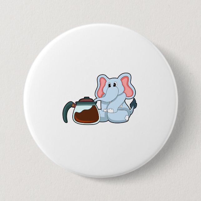 Elefant mit Kaffeekanne Button (Vorderseite)