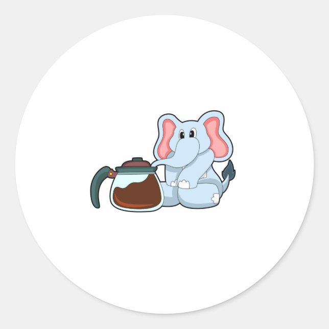 Elefant mit Kaffeekanne Runder Aufkleber (Vorderseite)