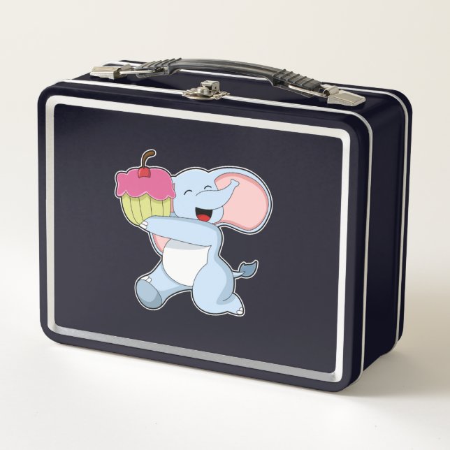 Elefant mit Kuchen Metall Brotdose (Vorderseite)
