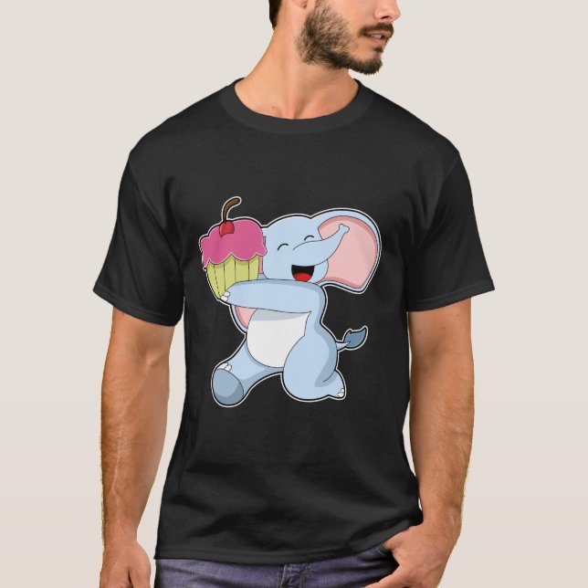 Elefant mit Kuchen T-Shirt (Vorderseite)