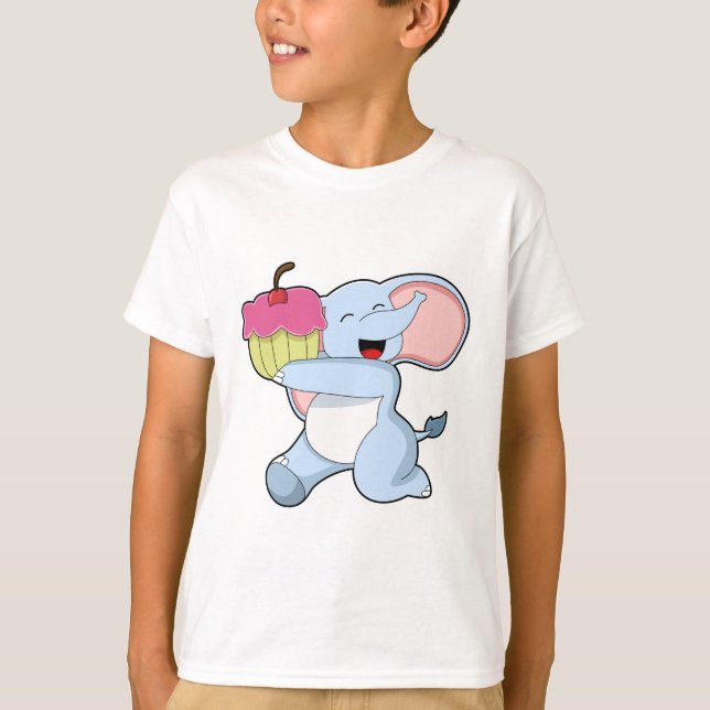 Elefant mit Kuchen T-Shirt (Vorderseite)