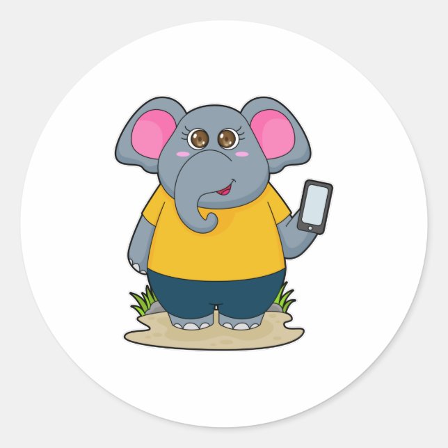 Elefant mit mobil runder aufkleber (Vorderseite)