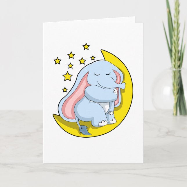 Elefant mit Mond und Sternen Karte (Vorderseite)