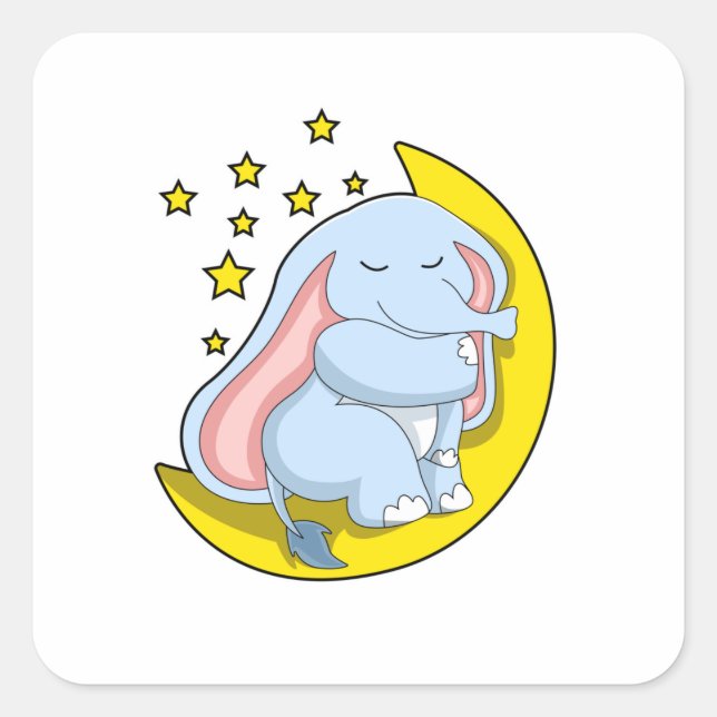 Elefant mit Mond und Sternen Quadratischer Aufkleber (Vorderseite)