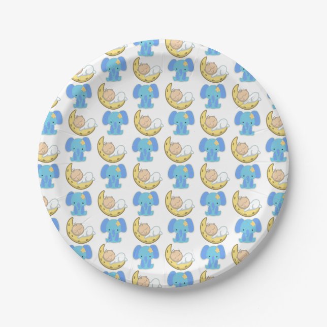 Elefant mit Moon Baby Design Pappteller (Vorderseite)