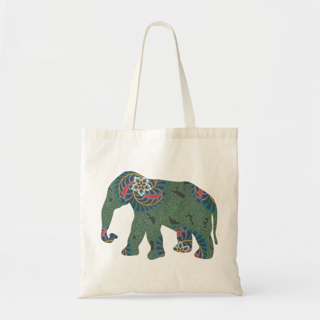 Elefant mit orientalischem Blumenmuster Tragetasche (Vorne)