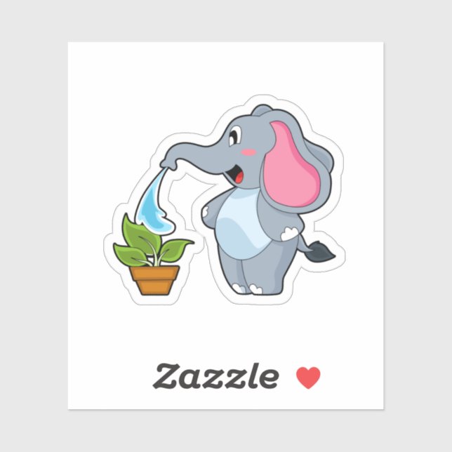 Elefant mit Pflanze Aufkleber (Blatt)