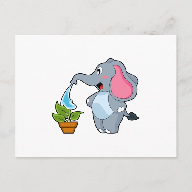 Elefant mit Pflanze Postkarte (Vorderseite)