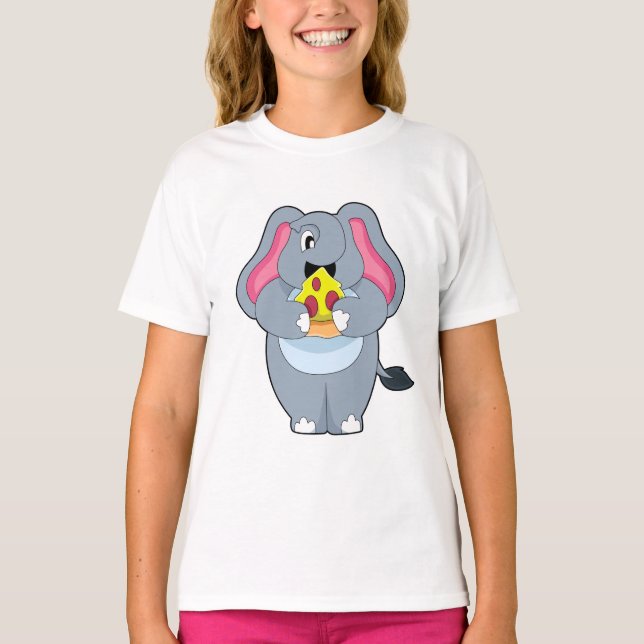 Elefant mit Pizza T-Shirt (Vorderseite)