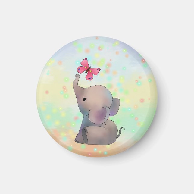 Elefant mit rosa Falter Magnet (Vorne)