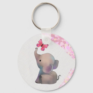 Elefant mit rosa Falter Schlüsselanhänger