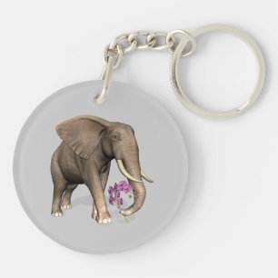 Elefant mit rosa Orchid Schlüsselanhänger