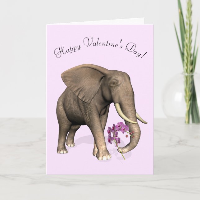 Elefant mit rosa Orchidee Feiertagskarte (Vorderseite)