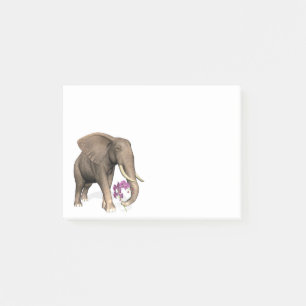 Elefant mit rosa Orchidee Post-it Klebezettel