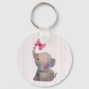 Elefant mit rosa Schmetterling Schlüsselanhänger
