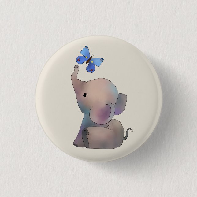Elefant mit Schmetterling Button (Vorderseite)